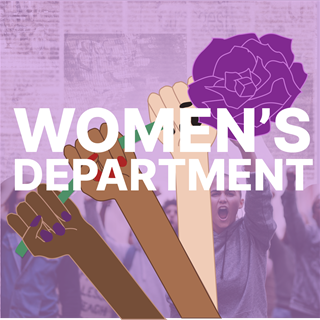Women's Department image. Purple image women holding purple flower